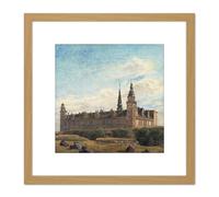 Artery8 Hansen Kronborg Castle Denmark Landscape Painting 8X8 Inch Square Wooden Framed Wall Art Print Picture with Mount in Light Oak Artery8 Light Oak