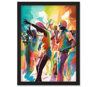 Happy Audience People Dancing to the Beat at Live Concert Gig Modern Rainbow Illustration Artwork Framed Wall Art Print A4 Artery8 Black One Size