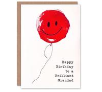 Artery8 Happy Birthday Card to a Brilliant Grandad Simple Smiley Face Red Balloon Fun