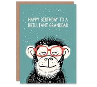 Artery8 Happy Birthday Card to a Brilliant Granddad Cheeky Chimp Nerd Chimpanzee Monkey