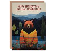 Artery8 Happy Birthday Card to a Brilliant Grandfather Happy Hipster Hippie Bear Hippy Cardigan