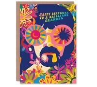 Artery8 Happy Birthday Card to a Brilliant Grandpa Hippy Flower Power Hippie 1960's Psychedelic Trippy