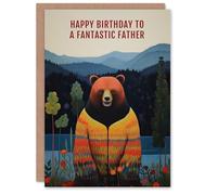 Artery8 Happy Birthday Card to a Fantastic Father Happy Hipster Hippie Bear Hippy Cardigan