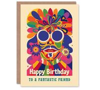 Artery8 Happy Birthday Card to a Fantastic Friend Colourful Trippy Hippy Psychedelic Retro Hippie