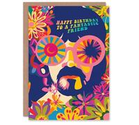 Artery8 Happy Birthday Card to a Fantastic Friend Hippy Flower Power Hippie 1960's Psychedelic Trippy