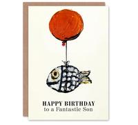 Artery8 Happy Birthday Card to a Fantastic Son Fun Balloon Fish Fishing Fisherman Angler