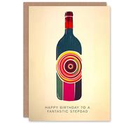 Artery8 Happy Birthday Card to a Fantastic Stepdad Red White Wine Lover Art Bottle