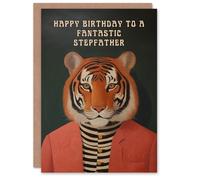 Artery8 Happy Birthday Card to a Fantastic Stepfather Dapper Tiger Cool Hipster Fashion Fun