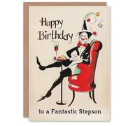 Artery8 Happy Birthday Card to a Fantastic Stepson Laughing French Clown Party