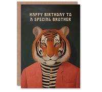 Artery8 Happy Birthday Card to a Special Brother Dapper Tiger Cool Hipster Fashion Fun