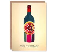 Artery8 Happy Birthday Card to a Special Grandson Red White Wine Lover Art Bottle