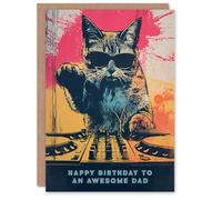 Artery8 Happy Birthday Card to an Awesome Dad Grunge DJ Cat Lover Vinyl Decks Records Music