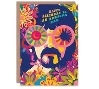 Artery8 Happy Birthday Card to an Awesome Dad Hippy Flower Power Hippie 1960's Psychedelic Trippy