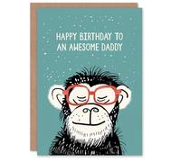 Artery8 Happy Birthday Card to an Awesome Daddy Cheeky Chimp Nerd Chimpanzee Monkey