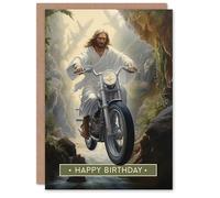 Artery8 Happy Birthday Christ on a Bike Funny Motorcycle Jesus Birthday Card