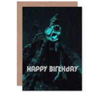 Artery8 Happy Birthday Creepy Undersea Gas Mask Gothic Greetings Card in Blue Artery8 Blue