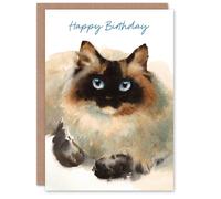 Artery8 Happy Birthday Cute Ragdoll Cat Watercolor Birthday Card