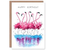 Artery8 Happy Birthday Dancing Flamingos Watercolor Birthday Card