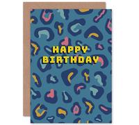 Artery8 Happy Birthday Dark Leopard Greetings Card in Blue Artery8 Blue