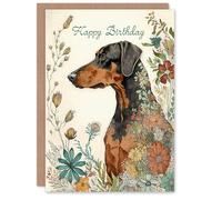 Artery8 Happy Birthday Doberman Dog and Spring Flowers Birthday Card