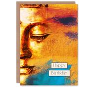 Artery8 Happy Birthday Gold Buddha Face Modern Painting Birthday Card