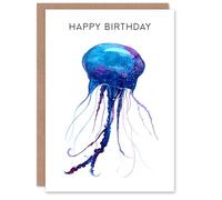 Artery8 Happy Birthday Jellyfish Watercolor Painting Birthday Card