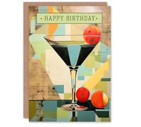 Artery8 Happy Birthday Modern Art Deco Martini Painting Personalised Birthday Card