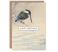 Artery8 Happy Birthday Ohara Koson Japanese Kingfisher Bird Birthday Card