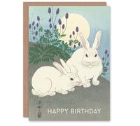 Artery8 Happy Birthday Ohara Koson Rabbits Vintage Japanese Birthday Card