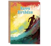 Artery8 Happy Birthday Surfing Surfer Colorful Wave Surf Birthday Card