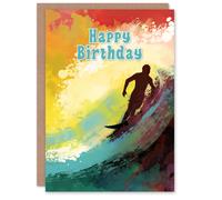 Artery8 Happy Birthday Surfing Surfer Colorful Wave Surf Birthday Card Artery8 Multicolor
