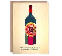 Artery8 Happy Birthday to a Brilliant Sibster Red White Wine Lover Art Bottle Non Binary Gender Neutral Card