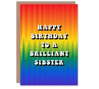 Artery8 Happy Birthday to a Brilliant Sibster Trippy Psychedelic Pride Hippie Rainbow Non Binary Gender Neutral Card Artery8 Multicolor