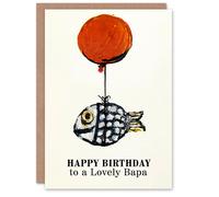 Artery8 Happy Birthday to a Lovely Bapa Fun Fish Fishing Angler Balloon Non Binary Gender Neutral Card in Beige Artery8 Beige