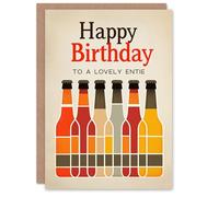 Artery8 Happy Birthday to a Lovely Entie Craft Beer Lover Row Bottles Non Binary Gender Neutral Card