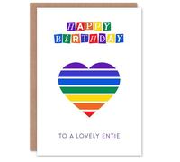 Artery8 Happy Birthday to a Lovely Entie Rainbow Stripes Love Heart Non Binary Gender Neutral Card