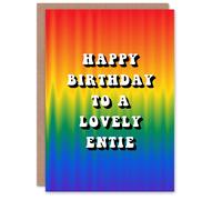 Artery8 Happy Birthday to a Lovely Entie Trippy Psychedelic Pride Hippie Rainbow Non Binary Gender Neutral Card Artery8 Multicolor