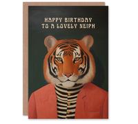 Artery8 Happy Birthday to a Lovely Neiph Dapper Tiger Cool Hipster Fashion Fun Non Binary Gender Neutral Card