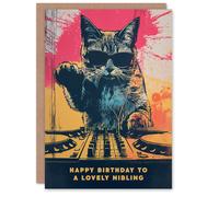 Artery8 Happy Birthday to a Lovely Nibling Grunge DJ Cat Lover Vinyl Decks Records Music Non Binary Gender Neutral Card