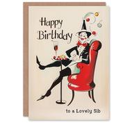 Artery8 Happy Birthday to a Lovely Sib Laughing French Clown Party Non Binary Gender Neutral Card