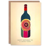 Artery8 Happy Birthday to a Lovely Zeze Red White Wine Lover Art Bottle Non Binary Gender Neutral Card