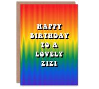 Artery8 Happy Birthday to a Lovely Zizi Trippy Psychedelic Pride Hippie Rainbow Non Binary Gender Neutral Card