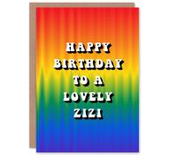 Artery8 Happy Birthday to a Lovely Zizi Trippy Psychedelic Pride Hippie Rainbow Non Binary Gender Neutral Card Artery8 Multicolor