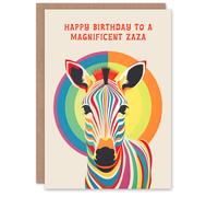 Artery8 Happy Birthday to a Magnificent Zaza Rainbow Stripes Colourful Zebra Non Binary Gender Neutral Card Artery8 Multicolor