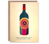 Artery8 Happy Birthday to a Magnificent Zaza Red White Wine Lover Art Bottle Non Binary Gender Neutral Card in Beige Artery8 Beige