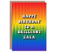 Artery8 Happy Birthday to a Magnificent Zaza Trippy Psychedelic Pride Hippie Rainbow Non Binary Gender Neutral Card Artery8 Multicolor