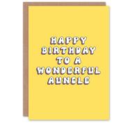 Artery8 Happy Birthday to a Wonderful Auncle Bright Fun Happy Hippie Letters Non Binary Gender Neutral Card in Yellow Artery8 Yellow