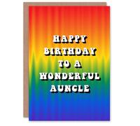 Artery8 Happy Birthday to a Wonderful Auncle Trippy Psychedelic Pride Hippie Rainbow Non Binary Gender Neutral Card