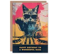 Artery8 Happy Birthday to a Wonderful Baba Grunge DJ Cat Lover Vinyl Decks Records Music Non Binary Gender Neutral Card