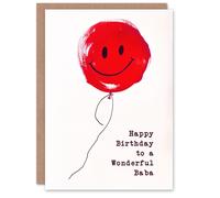 Artery8 Happy Birthday to a Wonderful Baba Simple Smiley Face Red Balloon Fun Non Binary Gender Neutral Card